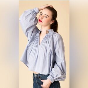 Tibi Isabelle Shirting Cropped Edwardian Top, Size 2